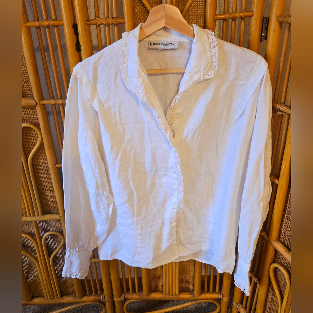Vintage Lauren Adams white linen button down